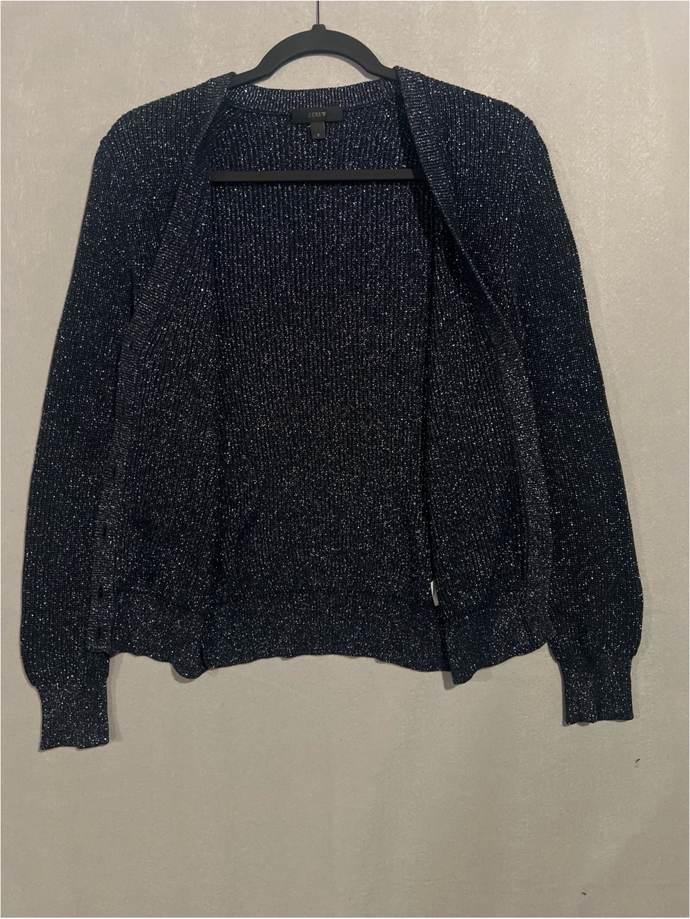 J.Crew Sparkly Metallic Ribbed Cardigan Women’s Small Navy Blue Silver C3877 - Picture 4 of 11